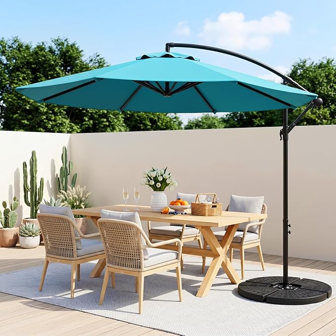 10FT Patio Umbrella, 360° Rotation Offset Cantilever Umbrella with Crank Tilt Fabric Canopy, UV & Water Resistant Outdoor Shade Hanging Umbrellas for Pool Deck Backyard Garden