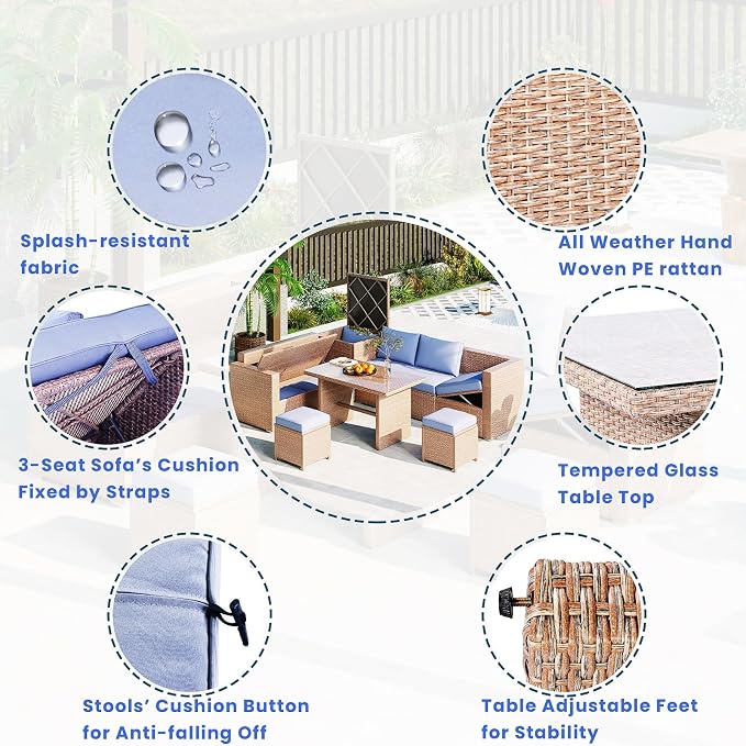 6 Pieces of Patio Furniture Sets, Outdoor Garden Furniture Sets,Patio Furnitures with Adjustable Seats, Hand-Woven Rattan furnitures for Garden terraces, Preferred Patio Conversation Sets