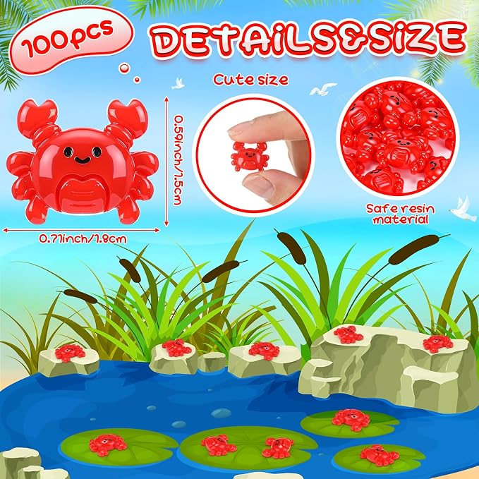 Geelin 100 Pcs Mini Crab Figurine Tiny Resin Crab Realistic Ornament Decor for Fairy Gardens, Miniature Terrariums, Red Stuff Filling Gifts, Holiday Party Decorations, Tabletop Decor