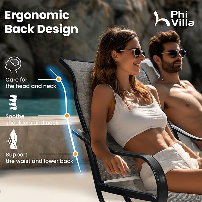 PHI VILLA 9 Piece Patio Table and Chairs Set for 8 Person, 82'' Rectangle Metal Slat Table and 8 Swivel Patio Chairs, All Weather Outdoor Dining Set for Deck Garden Yard (Brown)