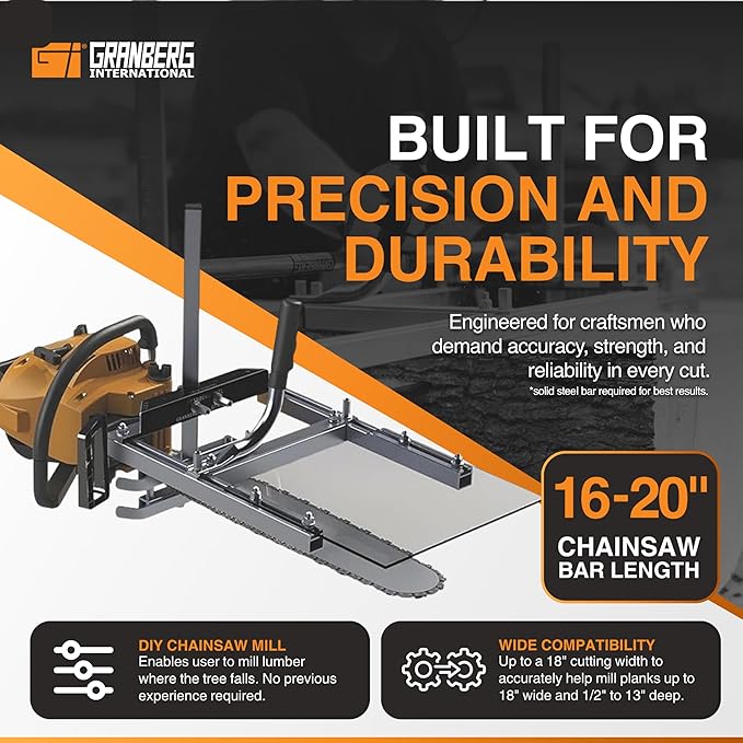 Granberg Chainsaw Alaskan Small Log Mill, G777- Portable Sawmill Timber Attachment Machine Tool - Wood Case Cutting Holder Equipment Guide Kit - Bars with 16-20 Inch - Lumber Milling Wedge Tools
