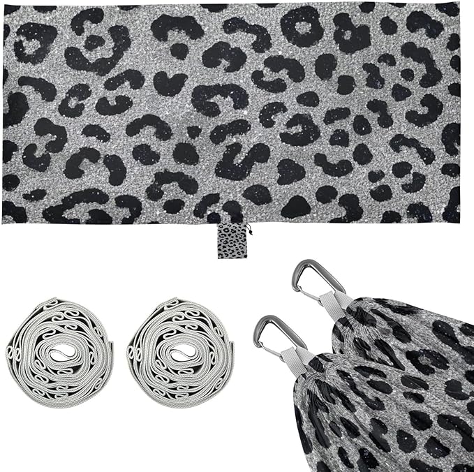 Fake Glitter Leopard Print Grey 330lb Capacity Camping Hammocks with Hanging Rope Swing Hammock for Indoor Outdoor Patio Base para hamacas para adultos