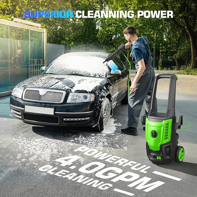 Professional 𝐏𝐫𝐞𝐬𝐬𝐮𝐫𝐞 𝐖𝐚𝐬𝐡𝐞𝐫 𝟓𝟎𝟎𝟎𝐏𝐒𝐈, 4.0GPM Portable Power Washer with 4 QC Nozzles and Soap Bottle, Cleaner Machine for Cars/Home/Driveways/Patios/Decks/Fences, Green