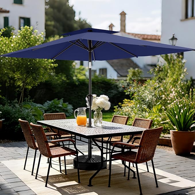 AreShark 6.5'x10' 2 Tiers Rectangular Patio Umbrella - Outdoor Umbrella Waterproof UV Protection, Market Table Umbrella w/Push Button Tilt for Pool, Lawn, Balcony(Navy)