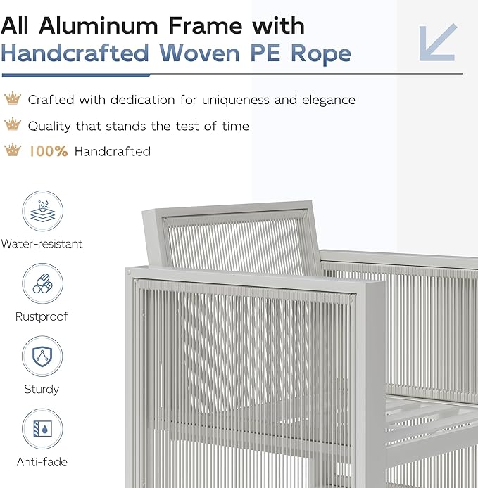 UDPATIO Aluminum Outdoor Furniture Set with Ottoman, 5 Piece Modern Patio Furniture Set, All Weather Patio Conversation Sets with Thickend Cushions, for Garden, Porch, Balcony, Light Grey/Beige