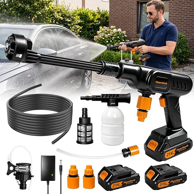 Cordless Pressure Washer, 900PSI Portable Power Pressure Washer with 6-in-1 Nozzle, Hand Held Washer with Charge & 2*21V Batteries, Electric Power Cleaner for Car Wash, Garden, Patio, Home