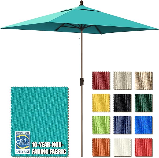 EliteShade USA 10-Year-Non-Fading 6.5x10Ft Rectangular Market Patio Umbrella, UPF 50+ UV Protection Performance Sun Umbrella, Heavy Duty Commercial Grade Outdoor Table Umbrella with Crank, Windproof Vented Top for Garden, Pool, Deck and Outdoor Playset...