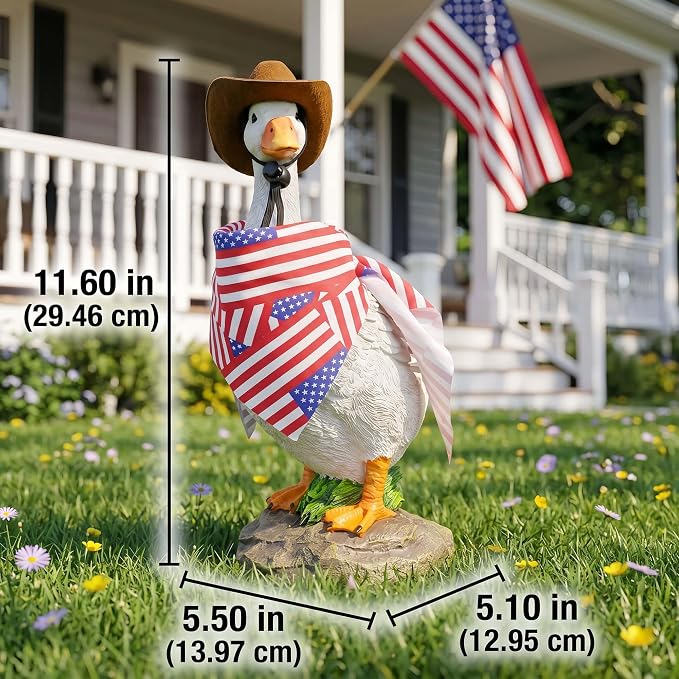 12" Real Farm Porch Goose Statue, Resin Yard Duck, Whimsical Outdoor Decor, Perfect for Garden, Patio, Backyard - Durable & Weather-Resistant, Accessorize with Cowboy Hat and Funny Scarf