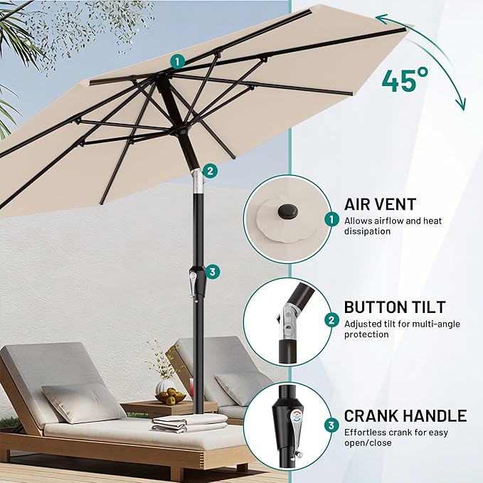 AreShark 10 FT Outdoor Patio Umbrella, Patio Table Umbrella with Push Button Tilt and Crank, Outdoor Patio Umbrellas with 8 Fiberglass Ribs, Patio Umbrellas for Market, Garden, Pool (Cream White)