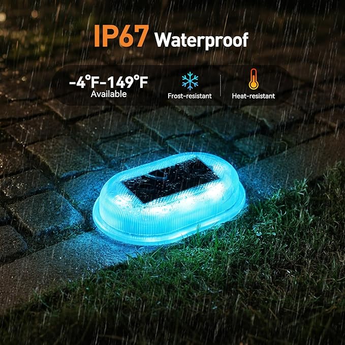 AGPTEK RGB Solar Deck Lights with Remote Control 12 Pack, One-Click Sync Group Control & 10 Light Modes & RGB Chasing, Outdoor Decorative Driveway Marker for Pathway, Dock, Step, Walkway, Yard, Garden