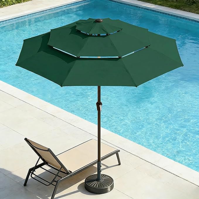 10ft 3 Tier Patio Umbrella, Outdoor Market Table Umbrella with UPF 50+ Vented Canopy, 8 Sturdy Ribs, Easy Push Button Tilt and Crank, Windproof for Deck, Pool, Backyard and Garden