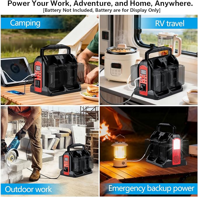 Power Inverter 4-Port for Milwaukee M18 18V Battery, 350W Power Supply Inverter Pure Sine Wave, Converter DC 18V to AC 120V for Outdoor & Emergency Power Supply [ Battery Not Included ]