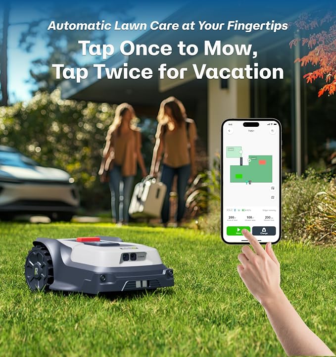 T1200Pro Wire-Free Robot Lawn Mower with RTK Extension Cable, Automatic Robot Mower for 0.37 Acre, RTK+Vision, AI Obstacle Avoidance, Adjustable Cutting Height Multi-Zone Mowing Robotic Mower