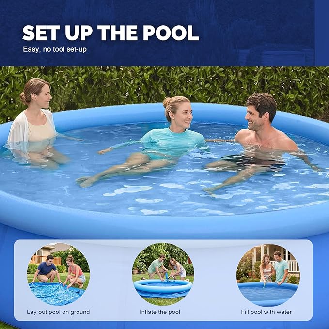 DIMAR GARDEN 14ft x 33in Inflatable Swimming Pool, Outdoor Round Top Ring Above Ground Pools