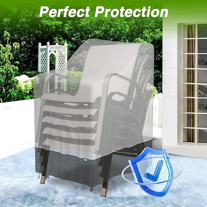 EVRBUL Stackable Patio Chair Cover Heavy Duty 420D Outdoor Chair Cover Waterproof and All Weather Protection Fit for 4-6 Stackable Dining Chairs 36"Lx28"Wx47"H