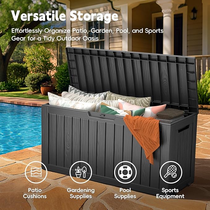 LubanNese Outdoor Storage Box, Waterproof Deck Box, Outdoor Patio Storage Bin, Weatherproof (Black, 75 Gallon)