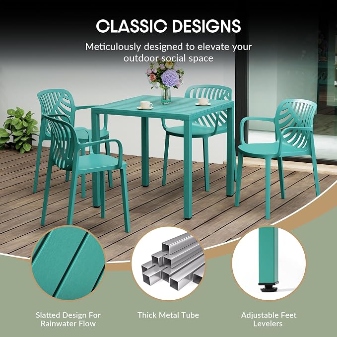 WestinTrends Playa 31.5" Iron Metal Frame Outdoor Square Patio Dining Table, Turquoise