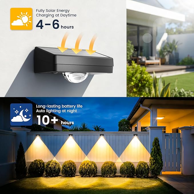 AUDERWIN Solar Fence Lights Outdoor Waterproof 16 Packs, Fence Lights Solar Powered, 3 Lighting Modes LED Lens Light for Wall, Backyard, Deck, Patio, Step, Stair, Porch, Pool Decor