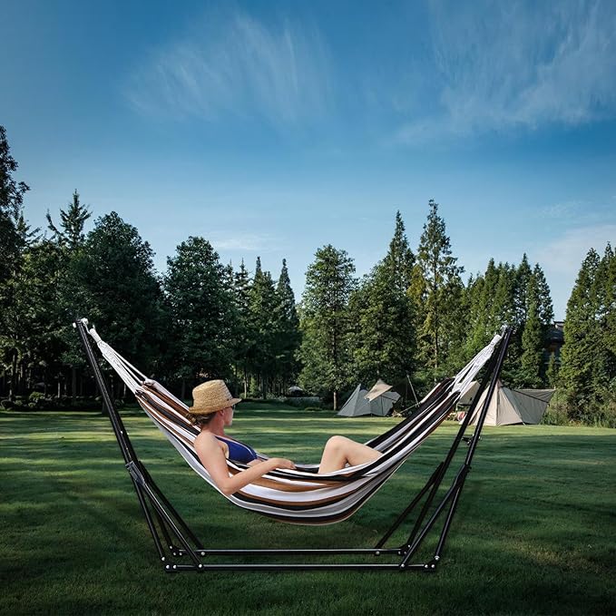 Portable Hammock with Stand for Outside Foldable,Frabic Tension Adjustable Indoor,Carrying Bag Included, 616 lbs Weight Capacity, Suitable Garden Yard Outdoor Inhouse Multicolour
