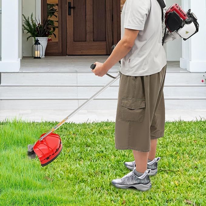 35.8cc 4-Stroke Gas Powered Grass Trimmer/Edger, 12" Weed Wacker Gas Powered, 1050W Manganese Steel Blade, Lawn Mower & Boat Propeller for Yard, Orchard, Fishing Boat