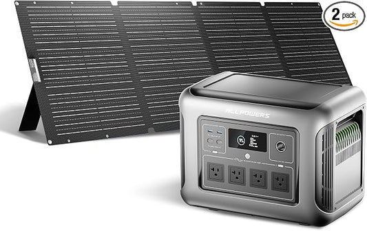 ALLPOWERS Solar Generator R1500 LITE with 200W Foldable Solar Panel,1056Wh Portable Power Station LiFePO4 (LFP) Battery,1600W AC/100W USB-C Output for Outdoor Camping,Travel,Hunting,and Power Outages