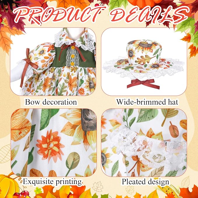 FuWeave Fall Porch Goose Outfit Maple Goose Costume Fancy Porch Geese Clothes with Wide Hat for 23" 17" Outdoor Patio
