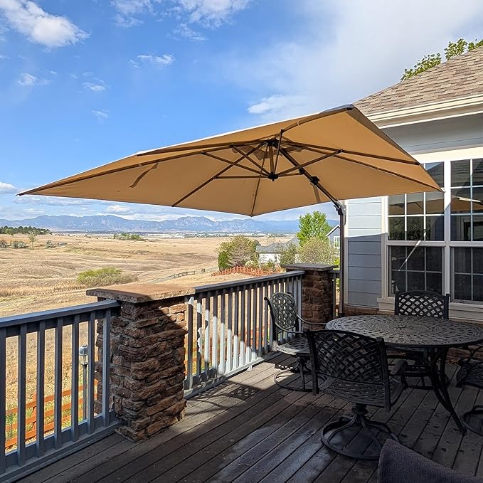 PURPLE LEAF 10' X 6.5' Left-right Tilting Patio Umbrella Outdoor Swivel Cantilever Umbrella Aluminum Offset Umbrella with Champagne Frame and 360-degree Rotation for Garden Deck Pool, Beige