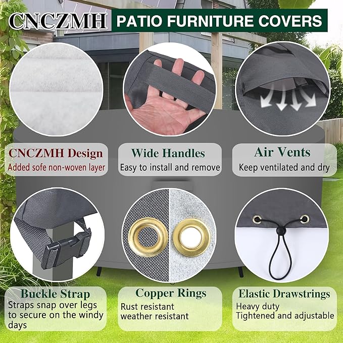 Heavy Duty Patio Furniture Covers Waterproof, 600D Round Outdoor Furniture Cover Waterproof for Sectional Sofa Couch, Outdoor Dining Table and Chair Set Covers 96"DIA x 28"H, Grey