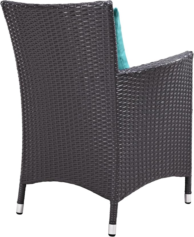 Modway Convene Wicker Rattan Outdoor Patio Dining Armchairs With Cushions in Espresso Turquoise - Set of 4