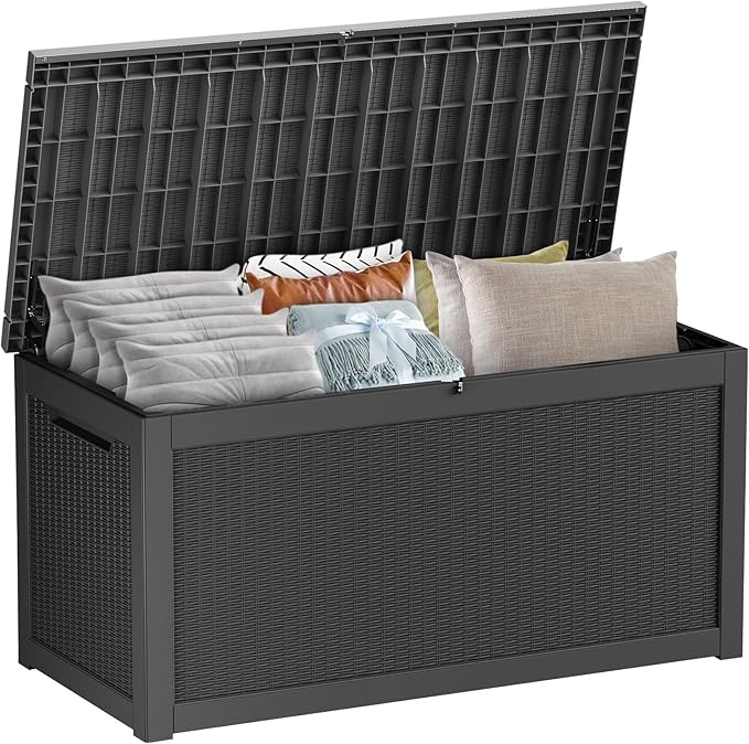 PatioZen 260 Gallon Resin Deck Box Outdoor Storage Box with Lockable Lid, Waterproof for Patio Cushions, Gardening Tools & Exercise Equipment