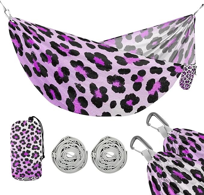 Cheetah Fur Skin Gradient Violet 330lb Capacity Camping Hammocks with Portabl Carry Bag Indoor Hammock for Outside Patio Backyard Poolside hamaca de Algodon para Jardin