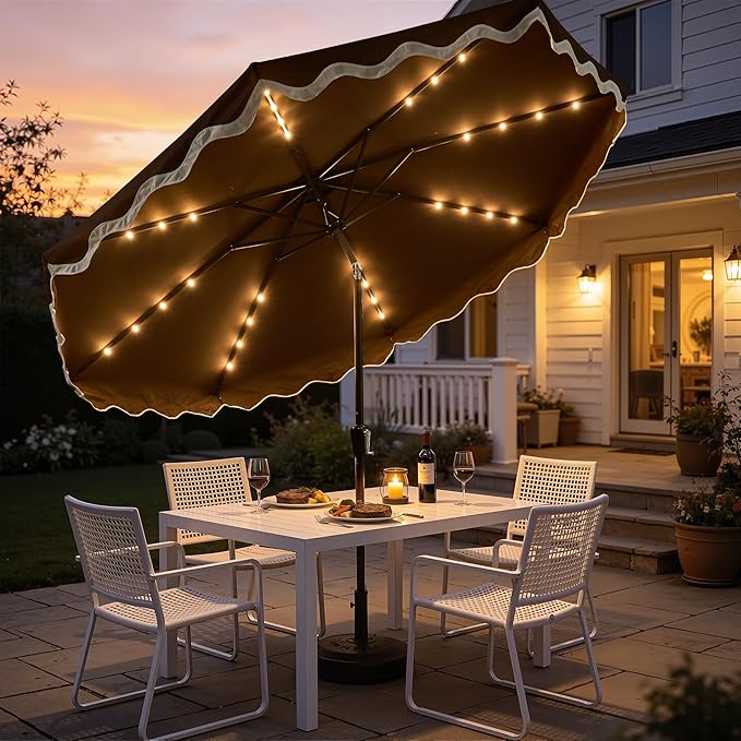 Weaxty 10FT Patio Umbrella, Trendy Color Scalloped Edge, UV-Resistant Canopy Outdoor Table Market Umbrella, Tilt Adjustment, Crank, Heavy-duty 8 Ribs for Backyard Poolside Deck Beach Lawn Backyard