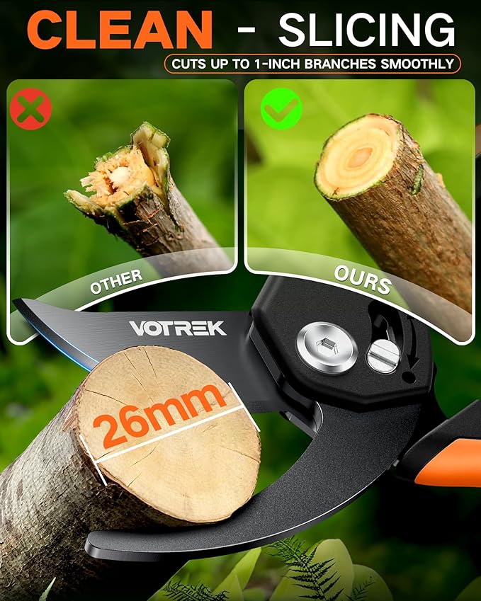 8.5" Pruning Shears for Gardening, 【Unique Stepless Handle Opening】Professional Bypass Garden Clipper, Heavy Duty Plant Pruners for Branch 【SK5 Steel Blades】【All Hand Sizes】,Bright Orange