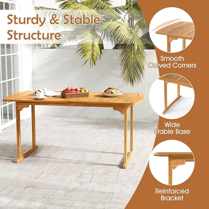 HAPPYGRILL Outdoor Wooden Dining Table for 4-6 People, Acacia Wood Table with Umbrella Hole, for Backyard Patio Deck Porch
