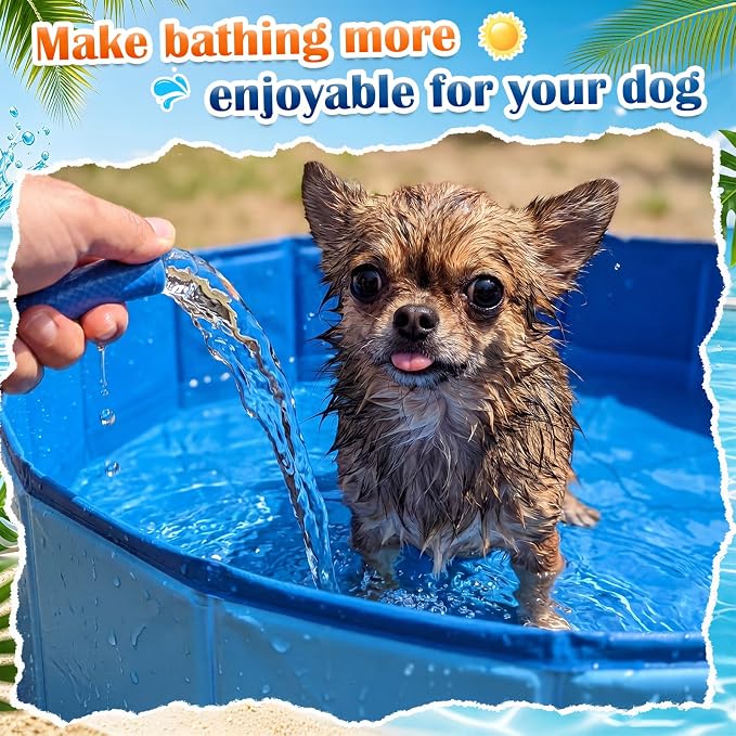 Chunful Blue Foldable Dog Pool with Storage Bag, Pet Swimming Pool Hard Plastic Portable Bath Tub for Dogs, Cats, Backyard, Beach, and Summer Play, Indoor & Outdoor Use (31.5" X 12")