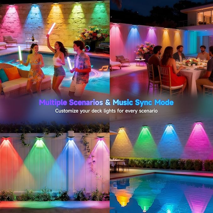 AHAWILL Fence Lights Outdoor 16 Packs,Smart RGB Fence Lighting with APP&Remote Control,IP67 Waterproof Fence Lights,DIY Scene Modes,LED Light for Fence,Patio,Yard,Garden(100ft)