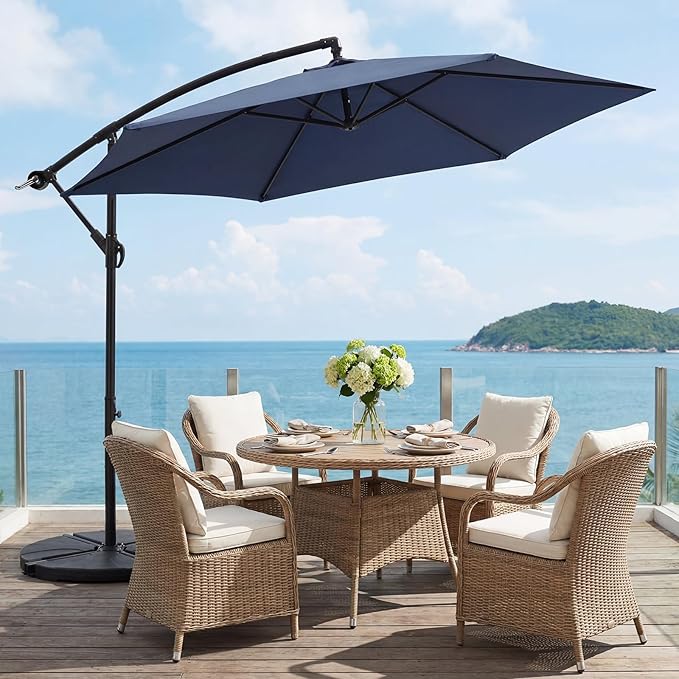VOWNER Offset Patio Umbrella, Cantilever Outdoor Umbrellas with Easy Tilt Adjustment, UV Protection Sun Shade with Smooth Crank for Poolside, Garden, Backyard