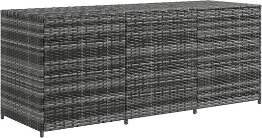 175 Gallon Outdoor Storage Box with Inner Liner, PE Rattan Wicker Deck Box with Bar Lift for Indoor Outdoor, Patio Furniture Cushions, Pool Toys, Garden Tools, Mixed Gray