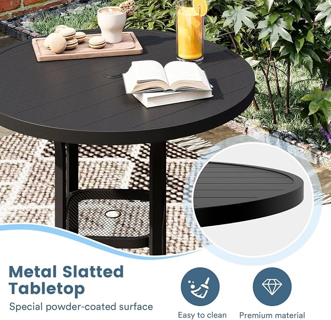 DIFY Patio Bar Height Table, 35.5" Round Outdoor Bistro Table with 1.57" Umbrella Hole for Poolside, Balcony, Pub and Garden, Black