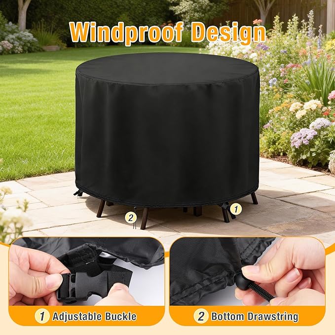 POMER Waterproof Round Patio Outdoor Table Cover,Bar Height Table and Chair Cover Waterproof Outdoor Tall High Table Cover for Round Furniture Set (48" D x 36" H)
