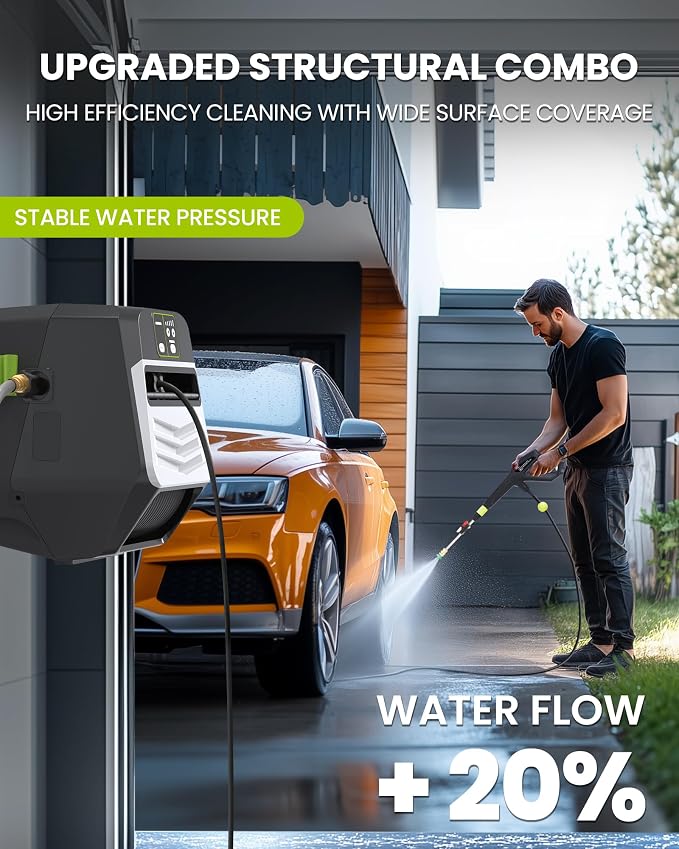 Wall Mounted 𝐌𝐀𝐗 𝟓𝟓𝟎𝟎𝐏𝐒𝐈 𝐏𝐫𝐞𝐬𝐬𝐮𝐫𝐞 𝐖𝐚𝐬𝐡𝐞𝐫,4 Nozzle Tips,5 Levers 3.6GPM Power Washer,100FT Hose,Automatic Rewind,5 Nozzles for Car Clean Machine/Car/Driveway/Patio Clean,Black