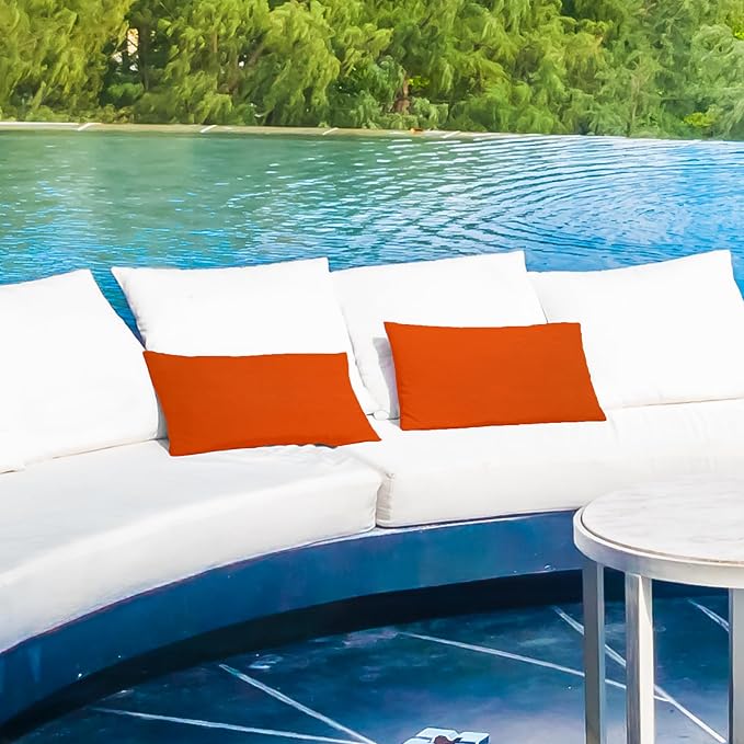 A1 HOME COLLECTIONS A1HC Luxurious Outdoor Waterproof Pillow Covers 12x20 Inches (Pack of 2, Burning Orange), Throw Pillow Covers for Pool Areas, Garden, Sofa, Chairs, Beds, Tent, Patio