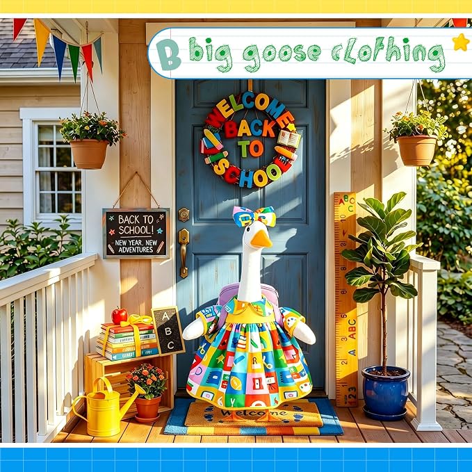 Mindsoft Back to School Porch Goose Outfit Teacher Goose Clothes Costume Statues Decor for 23" school Classroom Lawn Garden Patio Outdoor Statues(Backpack Style - Colorful)