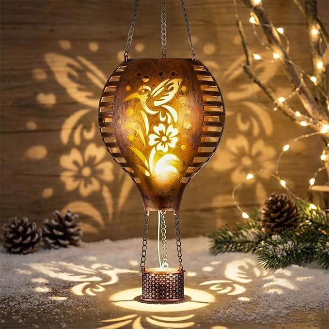 TERESA'S COLLECTIONS 1 Pack Hummingbird Hot Air Balloon Hanging Solar Lantern for Garden Decor,10.6 Inch Outdoor Lights for Tree Yard Decorations,Patio Yard Front Porch Lawn Ornaments as Gifts for Mom