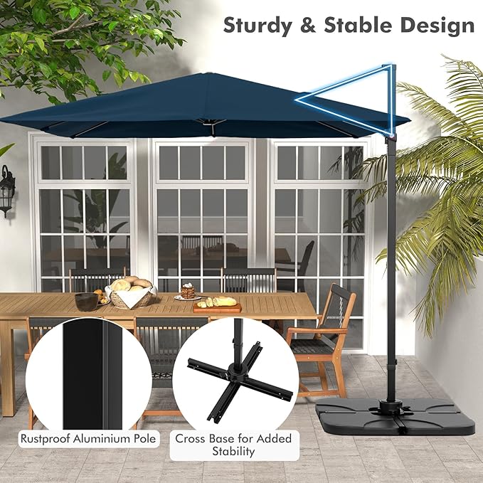 Tangkula 9.5 FT Cantilever Patio Umbrella, Outdoor Square Offset Umbrella with 360° Rotation, Heavy Duty Patio Hanging Umbrella with Cross Base for Garden Deck Pool Backyard (Navy)