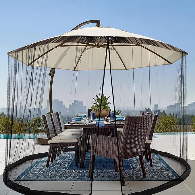 Umbrella Mosquito Netting, Square 10x10, for 10-13ft Patio Cantilever Umbrella, with Adjustable Rope and Double Zipper Door (Black)