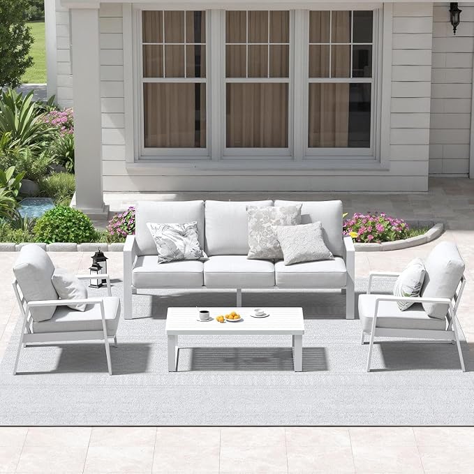 Aluminum Outdoor Patio Coffee Table for for Deck, and Poolside (White, All-Aluminum)