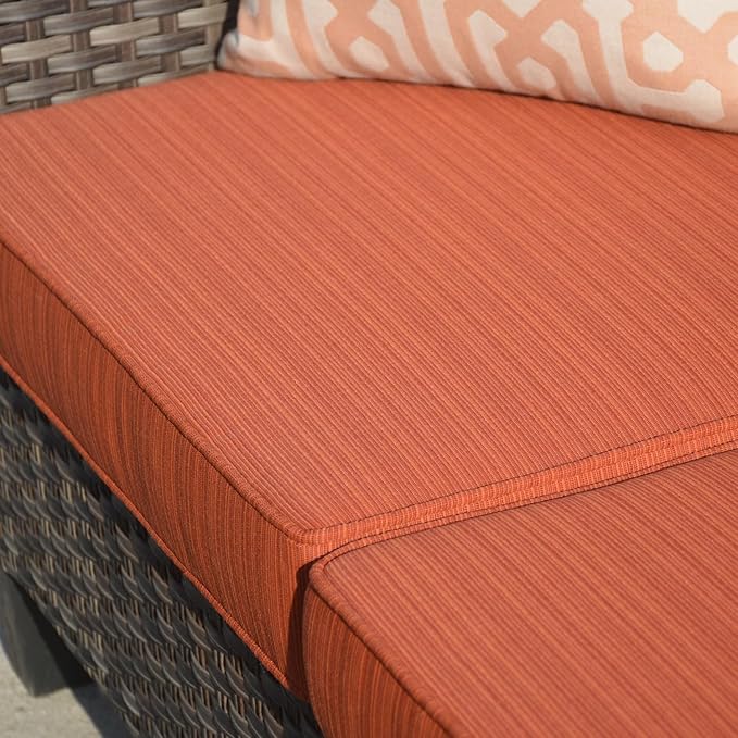 HOOOWOOO 5-Piece Luxury Patio Furniture Set– Stylish, Comfortable Outdoor Rattan Sofa Set with 2 Chairs, 2 Ottoamns, Weather-Resistant Patio Conversation Set for Deck, Garden, Balcony (Orange Red)
