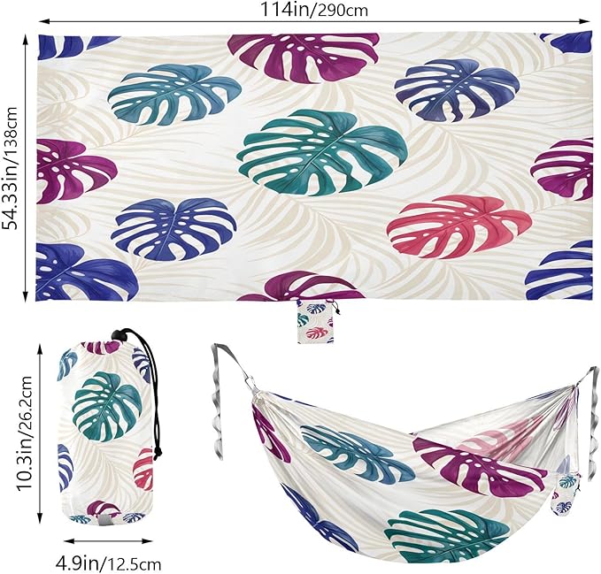 Hammocks for Outside Tropical Monstera Leaves Camping Hammock Portable Hammocks with Tree Straps and Carry Bag Camping Accessories for Hiking Beach Outdoor