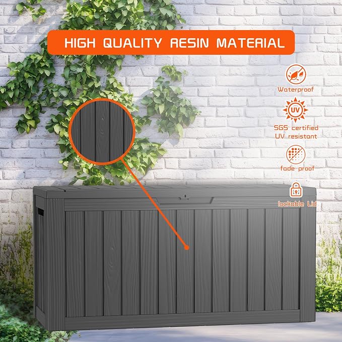 DRATO 80 Gallon Deck Box, Outdoor Storage Box for Patio Furniture, Patio Cushions, Gardening Tools, Pool Supplies 480lbs Weight Capacity, Waterproof Resin Storage Boxes (Black, 80 Gallon)
